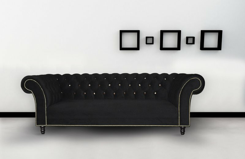 Chesterfield Sofa Polster Schwarz Velvet Couchen Sofas Garnitur Textil Stoff