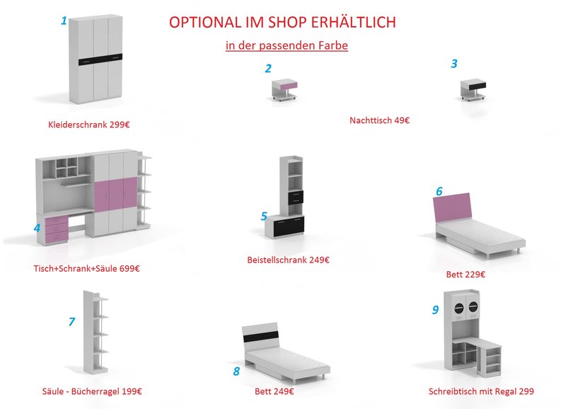 RAJ - Serie Freie Zimmergestaltung: Kleiderschrank Bett Nachttisch