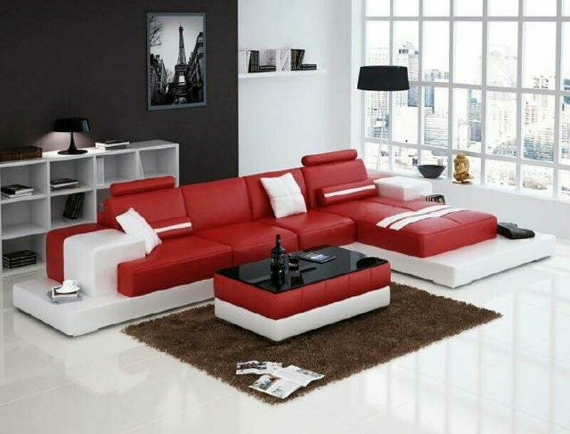 Wohnlandschaft Polster Ecke Eck Rot Sofa Couch Garnitur Landschaft Leder