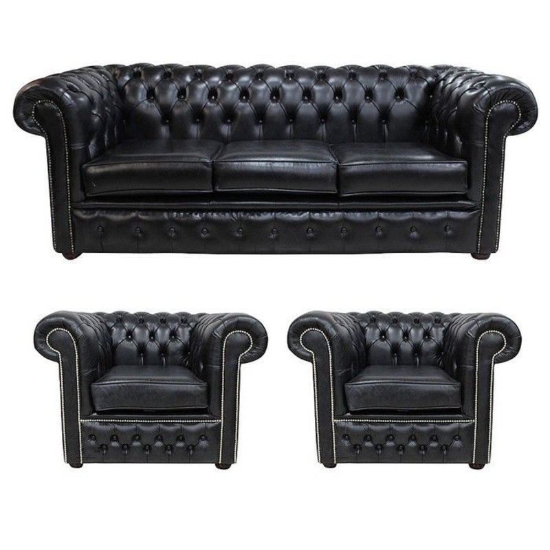 Chesterfield Leder Design Luxus Sofagarnitur Sofa Couch Dekor Polster 3+1+1