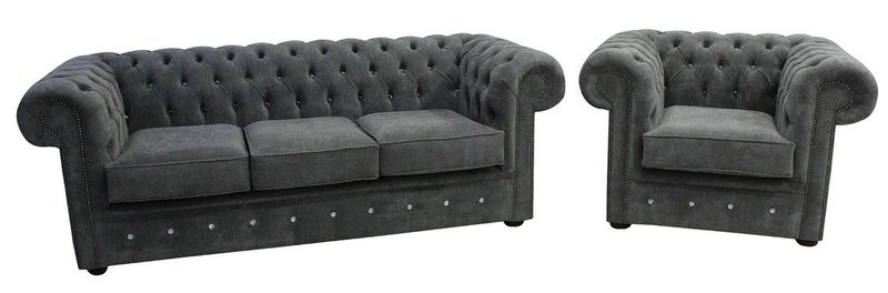 Chesterfield Design Luxus Polster Couch Sofa Sitz Leder Textil Garnitur