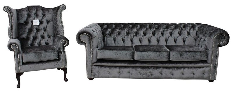 Chesterfield Design Sofagarnitur 3 Sitz + Ohrensessel Couch Sofa Polster