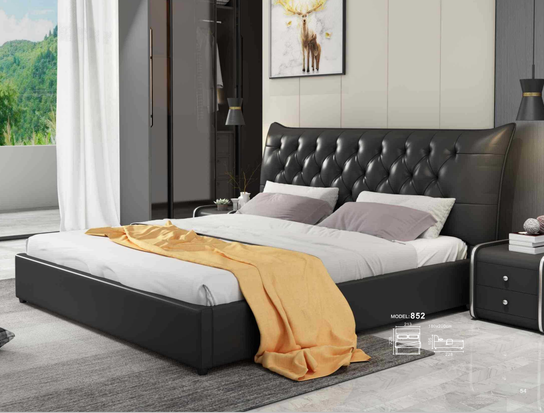 Designer Doppelbett Bett Betten Schlafzimmer Leder Luxus Hotel Polster