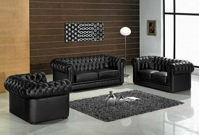 Chesterfield Sofa 3+2+1 SITZER Polster Designer Sofas Garnitur Schwarz Couch