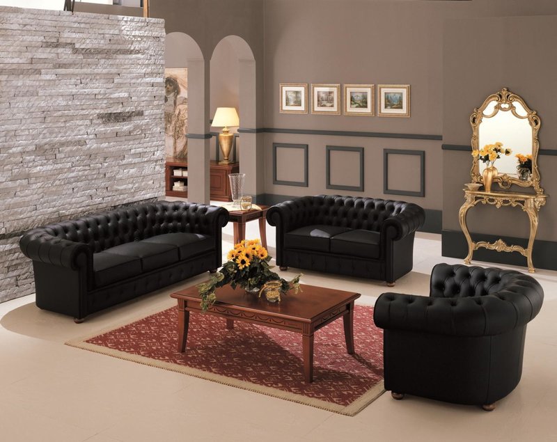 Chesterfield Couch Polster Sofas Sofagarnitur 3+2+1 Sitzer 100% Leder Sofort