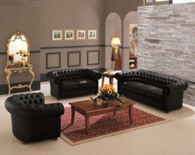 Design Couch Polster Sofagarnitur Ledersofa Set Chesterfield 100% Leder Sofort