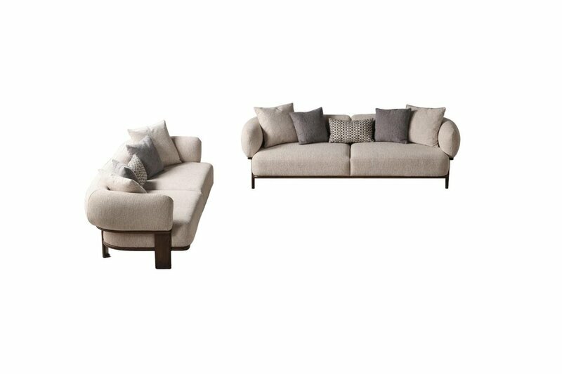 Hellbeige Moderne Sofagarnitur Wohnzimmer 2x Dreisitzer Polster Sofas