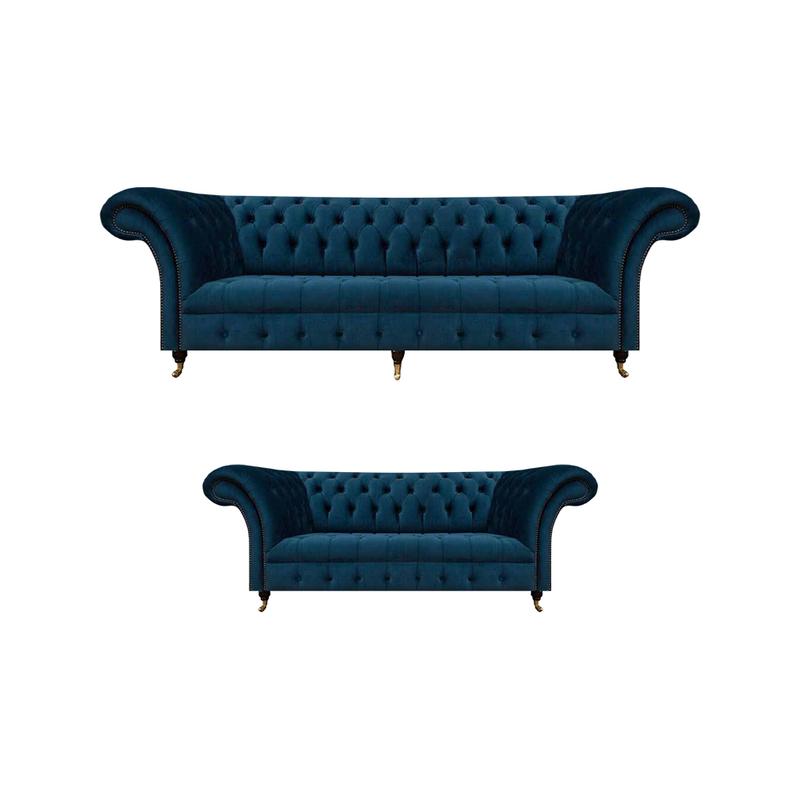 Chesterfield Polstermöbel Designer Blaue Wohnzimmer Couchen 2tlg Set