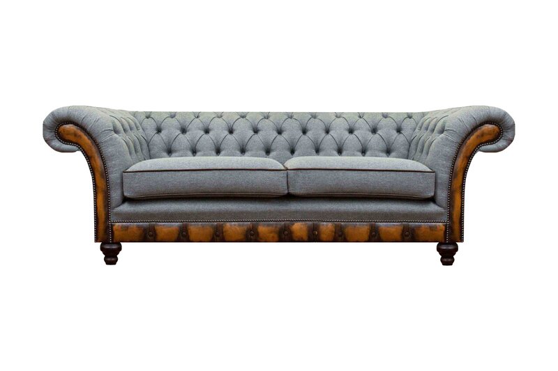 Graue Chesterfield Wohnzimmer Couch Zweisitzer Sofa Moderne Stoffsofas