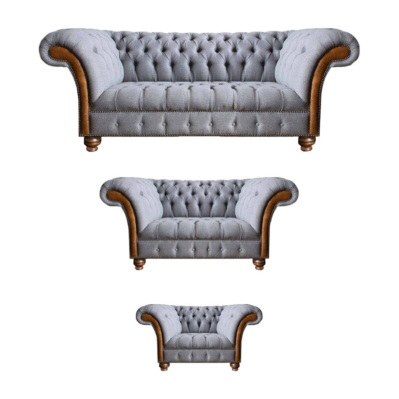 Grau-Braune Chesterfield Wohnzimmer Sofas Designer Komplettes Couch Set