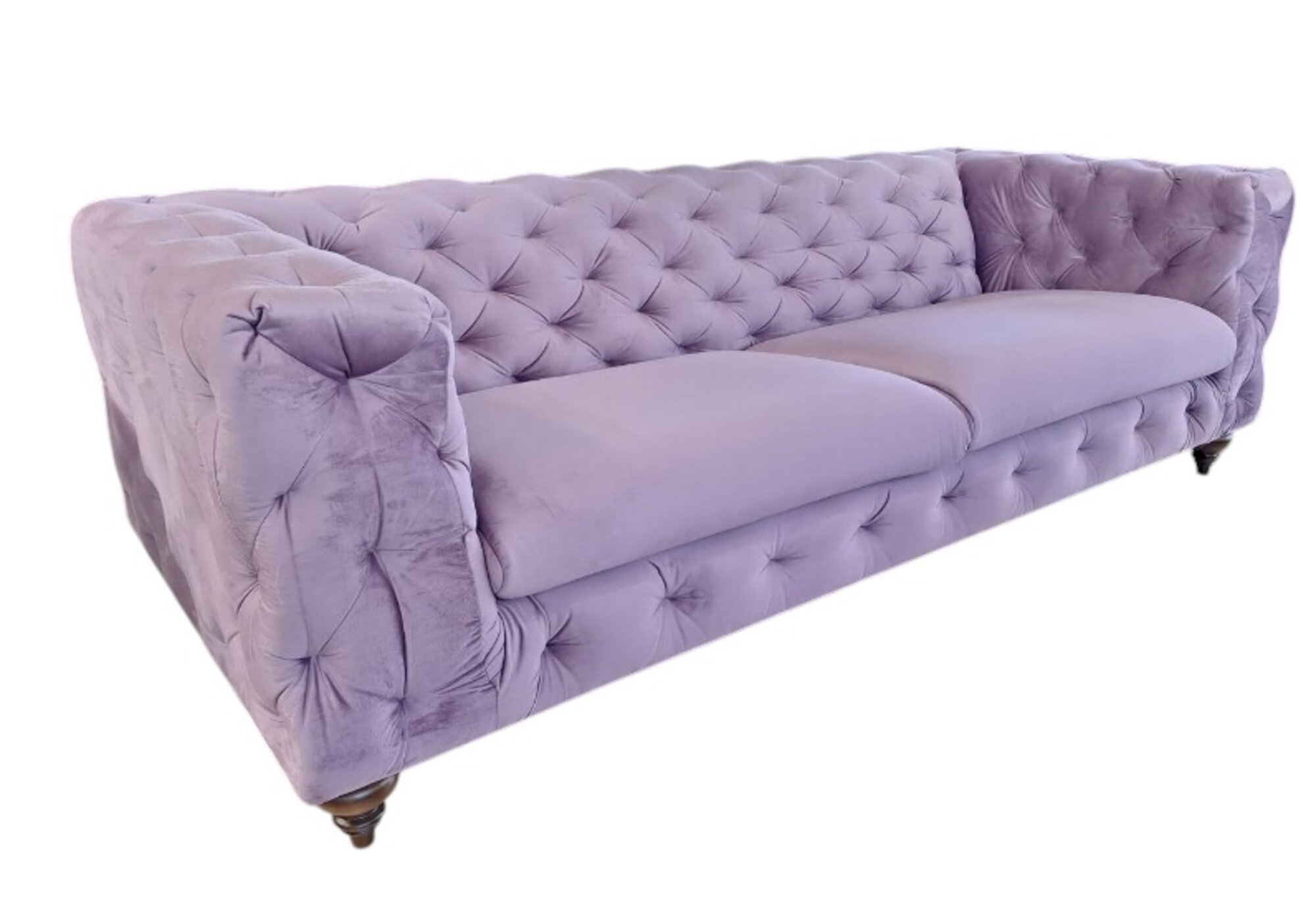 Lila Sofa 3-Sitzer Stoff Holz Modern Chesterfield Design Luxus Sofort