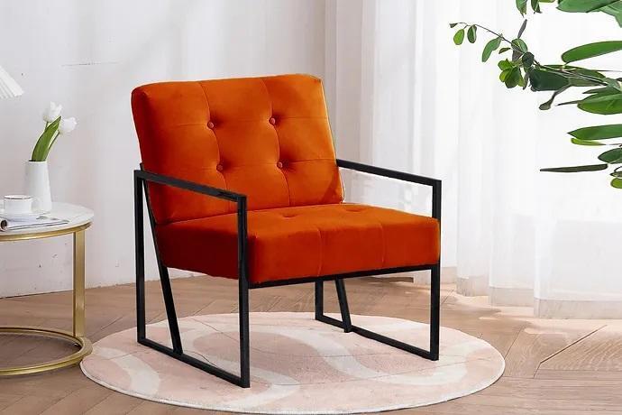 Orange Sessel Wohnzimmer Luxusmöbel Hochwertige Metallbeine Textil Neu