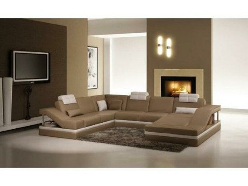 Wohnlandschaft Polster Ecke Eck Sofa Couch Braun Garnitur Landschaft Leder