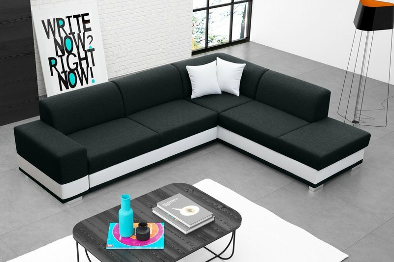 Sofa Schlafsofa Designer Sofa mit Bettfunktion + Bettkasten Ecksofa Schwarz