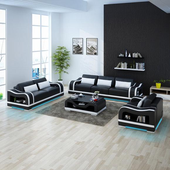 Ledersofa Couch Wohnlandschaft 3+2+1 Sitzer Garnitur Design Modern Sofa G8030D