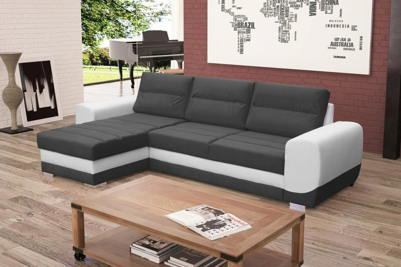 Sofa Schlafsofa Designer Sofa mit Bettfunktion + Bettkasten Ecksofa Weiß Schwarz