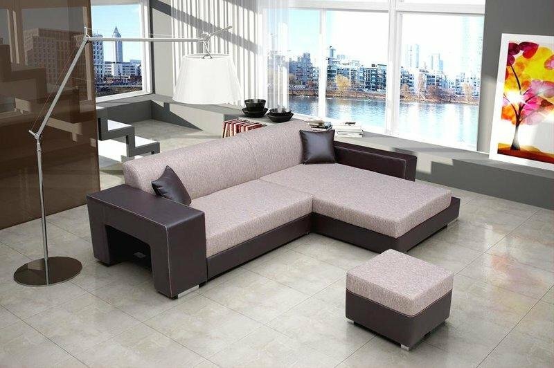 Sofa Schlafsofa Designer Sofa mit Bettfunktion + Bettkasten Beige Ecksofa Couch