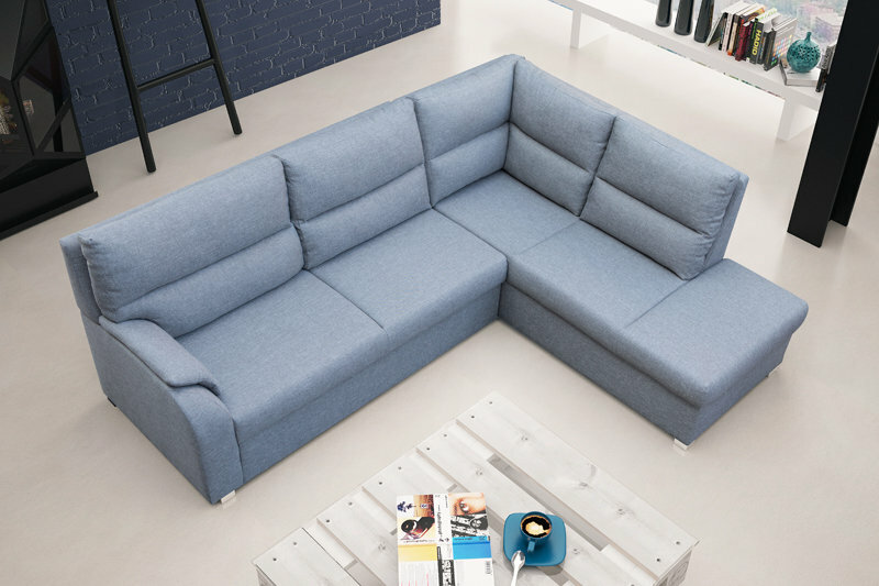 Sofa Schlafsofa Designer Sofa mit Bettfunktion + Bettkasten Hellblau Ecksofa