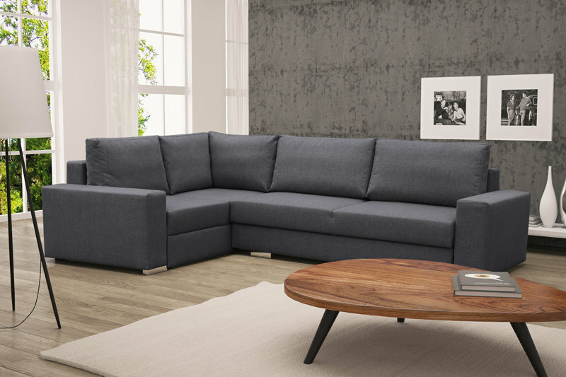 Sofa Schlafsofa Designer Sofa mit Bettfunktion + Bettkasten Grau Ecksofa Couch