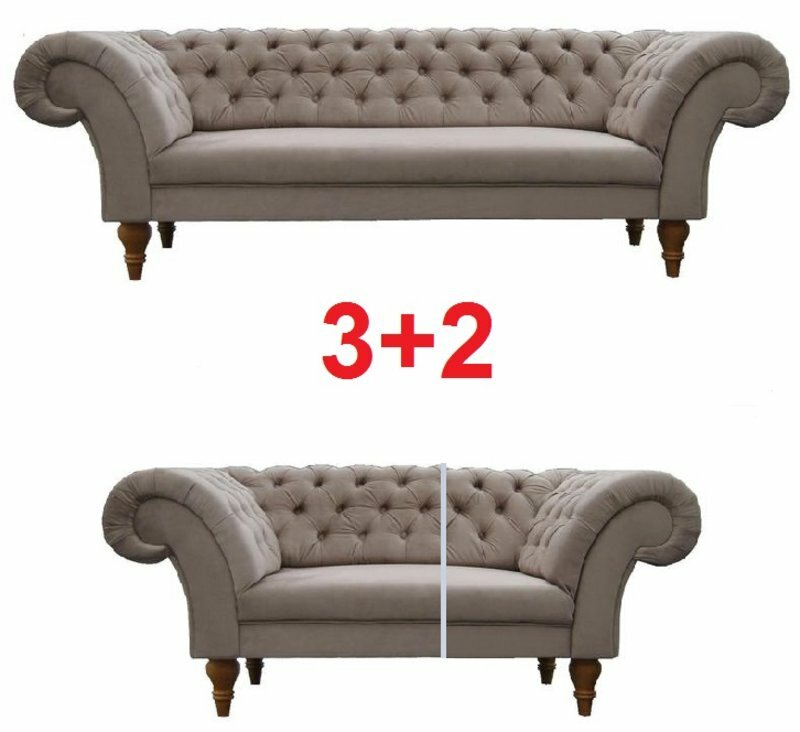 Sofagarnitur Chesterfield 3+2 Textil Stoff Sofa Couch Polster Garnitur