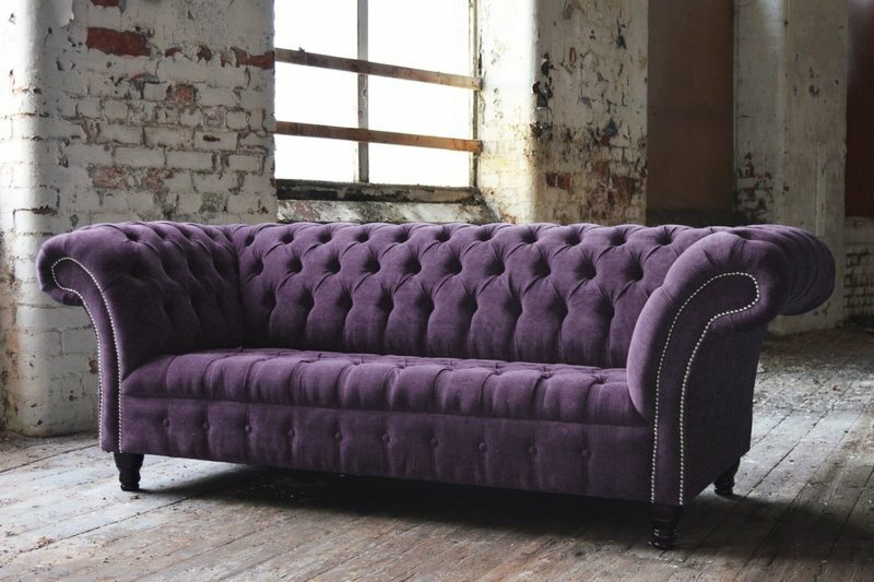 Chesterfield 3 Sitzer XXL Polster Sitz Couch Sofa Garnitur Big Couchen Violett