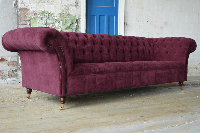 Chesterfield 3 Sitzer XXL Burgund Polster Sitz Couch Sofa Garnitur Big Couchen