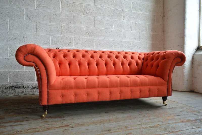 Chesterfield 3 Sitzer XXL Polster Sitz Couch Sofa Garnitur Orange Big Couchen