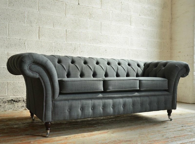 Chesterfield Sofa 3 SITZER Polster Designer Grau Couchen Sofas Grau Garnitur