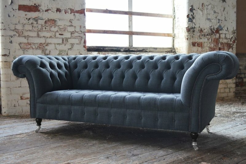 Chesterfield Sofa 3 SITZER Polster Designer Couchen Sofas Dunkelblau Garnitur