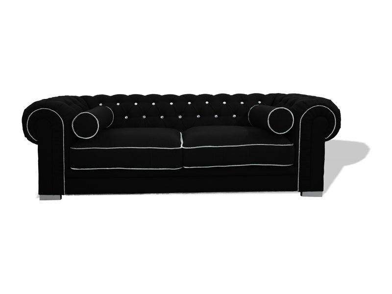 Chesterfield Sofa 3 SITZER Polster Schwarz Designer Couchen Velvet Garnitur