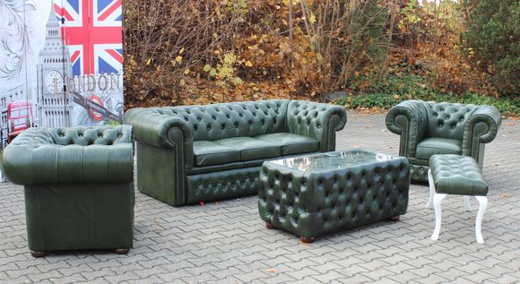 Ledersofa Chesterfield Couch Sofagarnitur Polster Sofa Garnitur 3+1 Sitzer