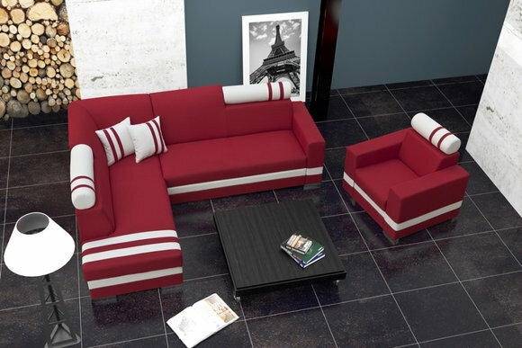 Sofa Schlafsofa Designer Sofa mit Bettfunktion + Bettkasten Ecksofa Rot Couch