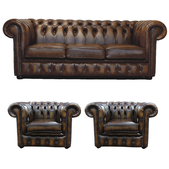 Chesterfield Leder Design Luxus Sofagarnitur Couch Sofa Dekor Polster 3+1+1