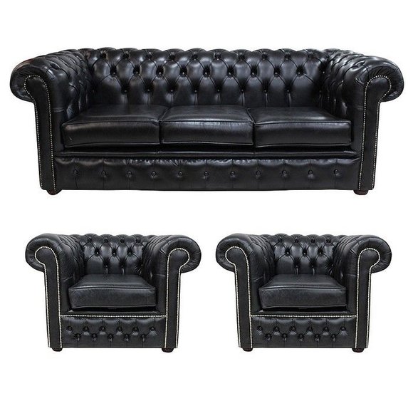 Chesterfield Leder Design Luxus Sofagarnitur Sofa Couch Dekor Polster 3+1+1