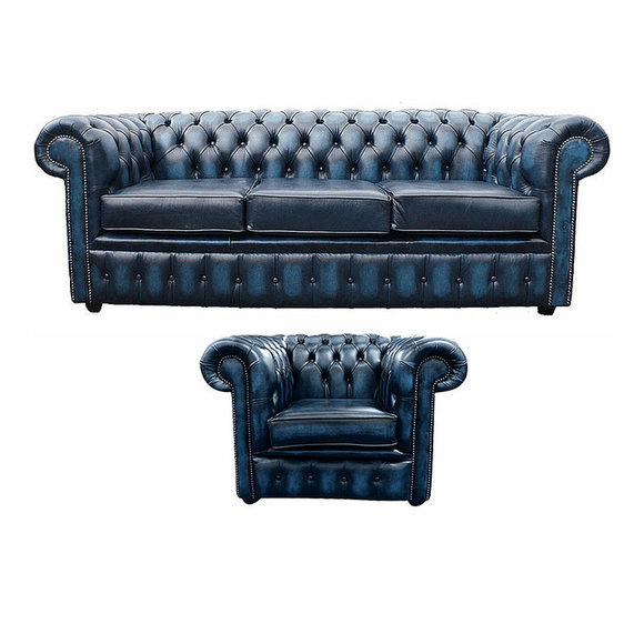 Sofagarnitur Chesterfield Polster Sofa Couch Set 3+1 Garnitur Leder