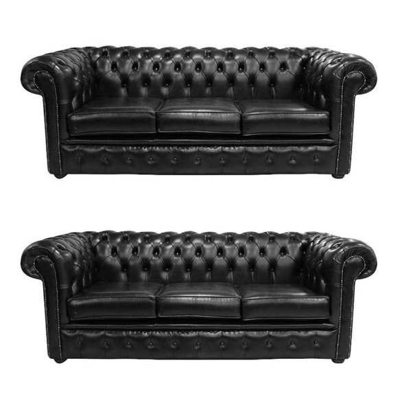 Chesterfield Design Luxus Polster Sofa Couch Sitz Garnitur Leder 3+3