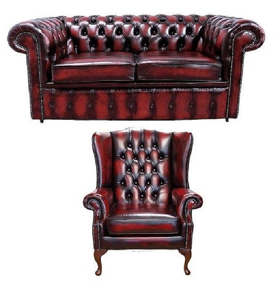 Chesterfield Design Sofagarnitur Ohrensessel Sofa Couch Set Polster