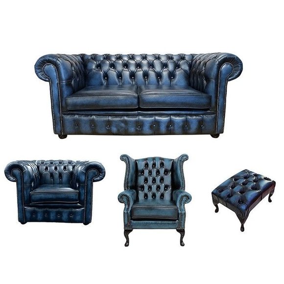 Sofagarnitur Chesterfield Design Set Dekor Polster Couch Leder Garnituren