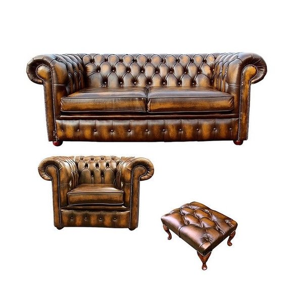 Chesterfield Sofa Couch Polster Leder Textil Dekor Sofagarnitur 2+1 Polster