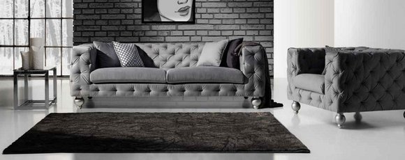 Sofagarnitur Chesterfield Set 252cm + Sessel Sofa Couch designer Dekor Sofa