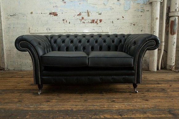 2 Sitzer Couch Polster Sofa Textil Stoff Chesterfield Couchen Garnitur Schwarz