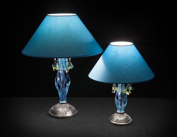 Tischleuchte Tisch Lampe Kronleuchte Kristall Blaue Leuchte Lampen