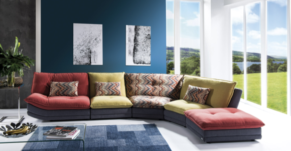 Polster JV Attraktive Eckcouch halbrunde Eck Grau Design Möbel Top-Qualität Modern Couch Sofa L-Form Polstersitz Bunt Textil bei Ecksofa Sitz Eckgarnitur
