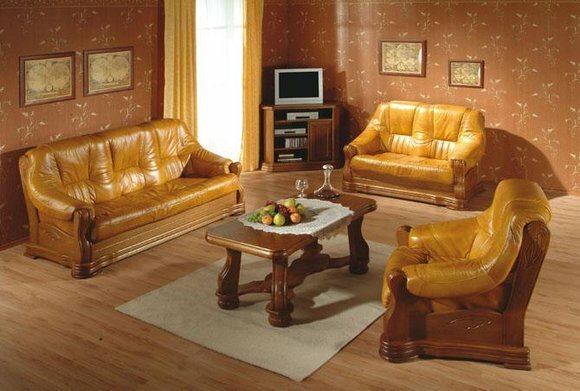 Klassische Wohnzimmer Möbel Sofagarnitur Ledersofa Sitzpolster Sofa