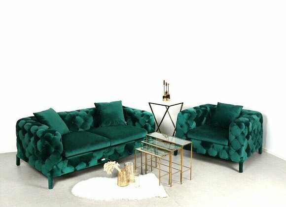 Chesterfield 3+1 Sitz Chesterfield Sofa Stoff Leder Couchen Polster