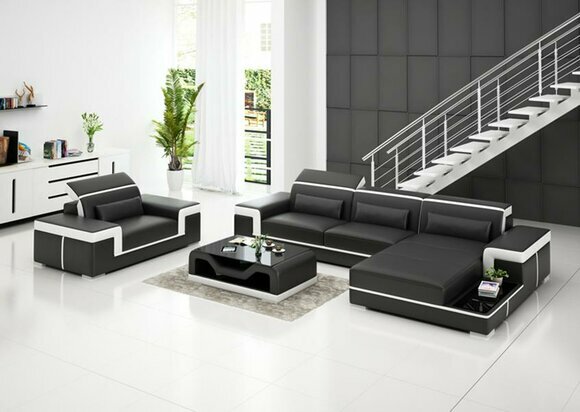 Ecksofa Set Couch Polster Eck Garnitur Sessel Wohnlandschaft L Form