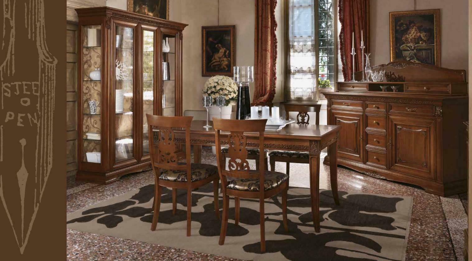 Esszimmer Komplett Tisch Anrichte 4x Stuhl Set Vitrine Barock Massivholz