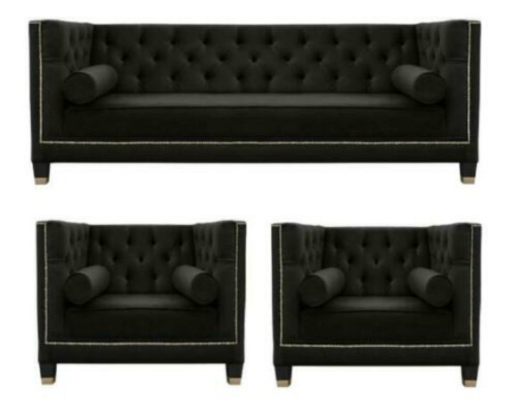 Schwarz Wohnzimmer Sofagarnitur Chesterfield Sessel Schwarz Möbel Textil Stoff