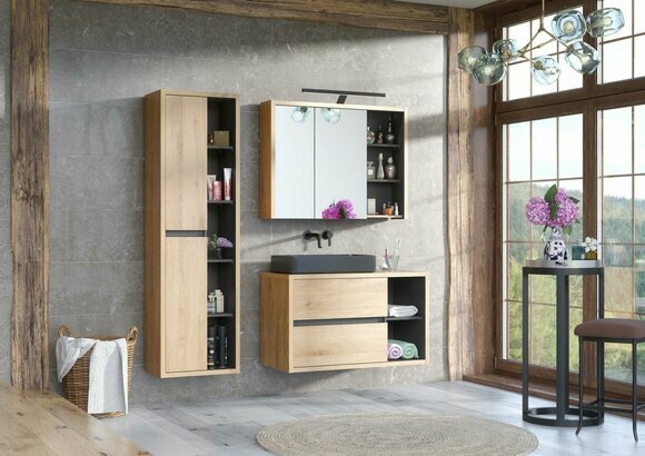 Design Badezimmer Möbel Bad 3 tlg. Set Deko Garnitur Schrank Waschbecken