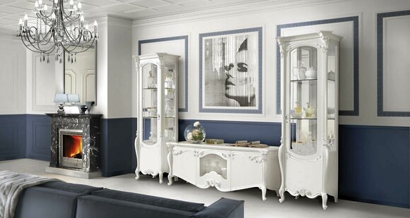 Klassische Wohn Wand Wohnzimmer Sideboard Vitrine RTV Regal Wände Schrank 3tlg.